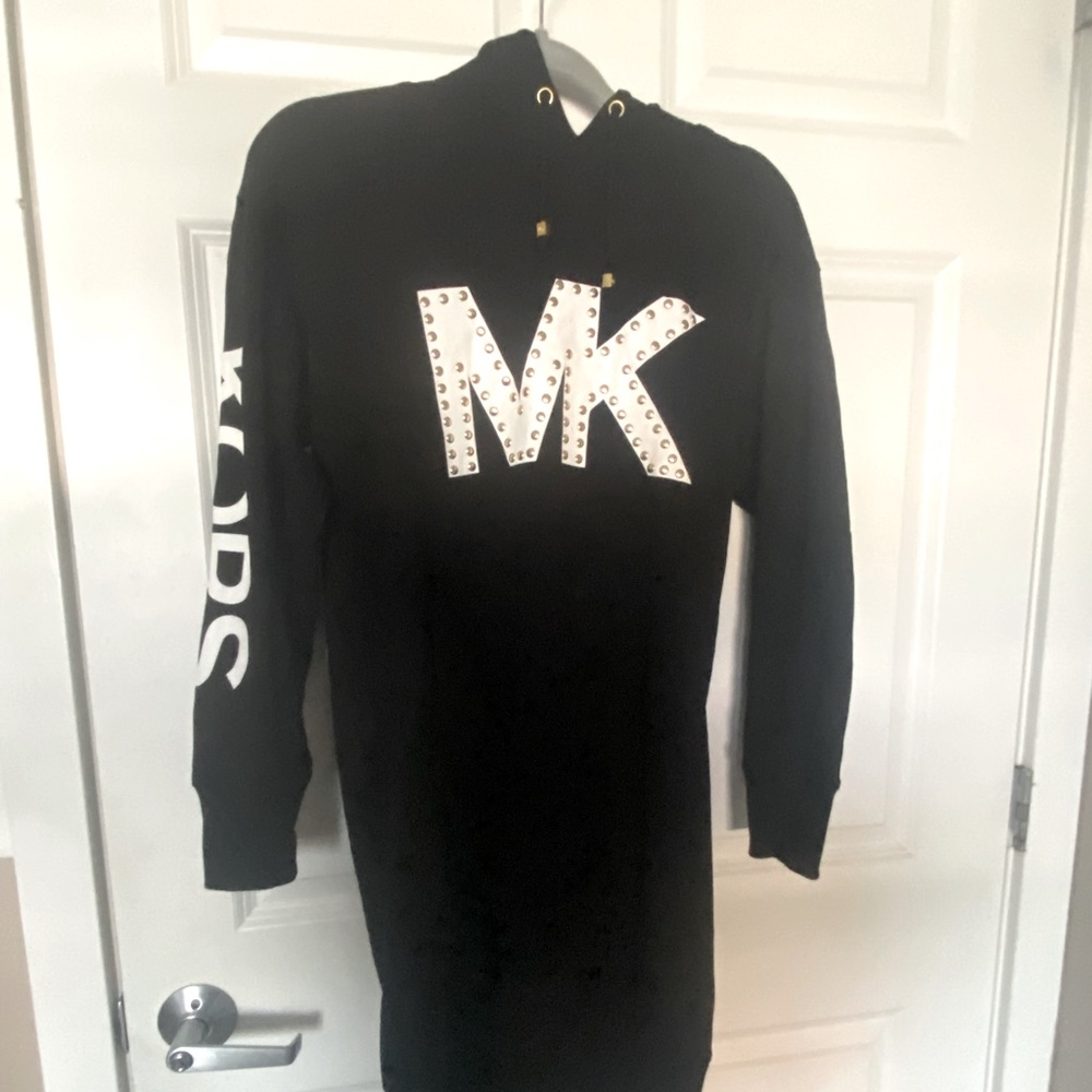 MK hoodie dress with gold accents